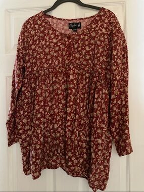 Studio A Floral Button-Front Tunic Top - Burgundy Floral